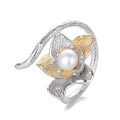 wholesale S925 sterling silver irregular color-mixed pearl vine open ring, fresh French fairy style elegant ring-0-4