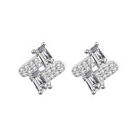 Sterling Silver Moissanite Earrings, Rectangular Design, Wholesale for Cross-Border.-Earrings (white gold)  40 points + 40 points moissanite (rectangular 2*4mm)