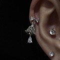 wholesale S925 Sterling Silver Bow Lace Bell Teardrop Earrings, Small and Exquisite, Christmas Atmosphere, Ear Cartilage Earrings for Women-0-1