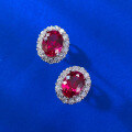 wholesale S925 Silver Jewelry Fashionable and Versatile Everyday Oval Ruby Earrings with 6*8mm Pigeon Blood Red Gemstone-0-2