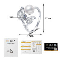Sterling Silver Moissanite Freshwater Pearl Leaf Open Ring for Women-10-point moissanite + freshwater pearl  Adjustable opening