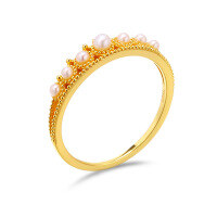 wholesale 925 Sterling Silver Japanese Light Luxury Jewelry Natural Freshwater Pearl Small Crown Ring Versatile Stackable Index Finger Ring-Small Crown Natural Pearl Ring Size 15