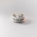 wholesale S925 Sterling Silver Textured Smooth Wide Band Ring with Letter Design Twist Open Finger Ring R00625-0-6