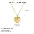 wholesale S925 Gold-plated Antique Brushed Heart Pendant Necklace For Women, Double-sided Inlaid Retro Luxury Choker-0-5