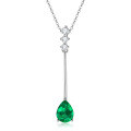 S925 Silver Y-Shaped Teardrop Emerald Imitation Pendant Necklace-0-4
