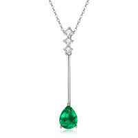 S925 Silver Y-Shaped Teardrop Emerald Imitation Pendant Necklace-Style K [Clearance Sale - Free Shipping] 7x9mm  925 Silver
