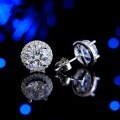 S925 Sterling Silver Moissanite Stud Earrings, Round Halo, Light Luxury, Versatile, High Carbon Diamond, Live Stream Hit-0-5