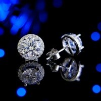 S925 Sterling Silver Moissanite Stud Earrings, Round Halo, Light Luxury, Versatile, High Carbon Diamond, Live Stream Hit-[5A Zircon] Round Pack, 6mm, 925 Silver