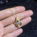 S925 Silver Moissanite Necklace, Teardrop Pendant with Moving Heart Design, Wholesale-0-1