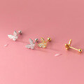wholesale S925 silver butterfly thread stud earrings, Korean version minimalist and elegant, small and delicate, with diamond accents, sweet earrings M00331-0-0