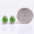 wholesale 925 sterling silver inlaid with cabochon Hetian jadeite earrings, certified ethnic retro Chinese-style jade earrings-0-5