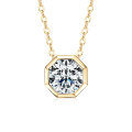 S925 Silver 1ct Moissanite Octagon Faceted Minimalist Single Stone Necklace-0-3