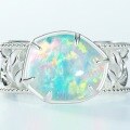 wholesale S925 Sterling Silver Cross-Border New Korean Style Minimalist Geometric Opal Ring for Women, Adjustable Open Ring Wholesale from Manufacturers-0-2