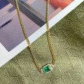 wholesale 925 Silver Adjustable Zhuzhifan Jewelry Simulated Emerald 1 Carat Pendant Simple Necklace 40+3cm-0-3