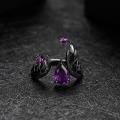 wholesale S925 Silver Designer High-End Dark Gothic Vintage Style Open Ring with Natural Amethyst, Italian Craftsmanship-0-2