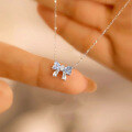 wholesale S925 Sterling Silver Red Elk All-Over Blue Zircon Light Luxury Niche Heart Pendant Bow Necklace Women's Collarbone Chain Trendy-0-1