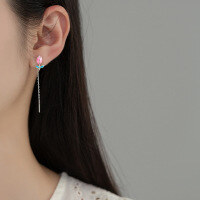 wholesale S925 sterling silver tulip ear thread with a design that is,,, and sweet-S925 silver pair silver 925 silver