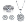 wholesale S925 Sterling Silver European-Style Three-Piece Jewelry Set with Zirconia Earrings, Necklace, and Stackable Ring-0-24