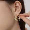 wholesale S925 Sterling Silver Light Luxury INS Style Women's Earrings, High-End Creative Star and Moon Design, Exquisite and Fashionable Versatile Ear Accessories for Women-0-0