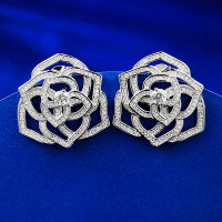 wholesale S925 silver jewelry rose flower small elegant camellia earrings full diamond luxury ear accessories for ladies with dropshipping-E431 Camellia Earrings>925 Silver