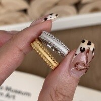 wholesale S925 Sterling Silver Vintage Style Brushed Bead Row Ring, Minimalist and Luxurious, Exquisite Retro Stackable Ring for Women-Gold US size 8 (Hong Kong 16-18)