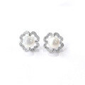 wholesale S925 Sterling Silver Freshwater Pearl Earrings for Women, Fresh and Sweet Four-Leaf Clover Floral Earrings, Light Luxury Style Gift for Best Friends-0-4