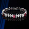 Sterling Silver Victoria Floral Bracelet with Pink Emerald Moissanite-0-5