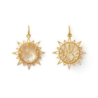 wholesale [925 Silver Gold Plated] Vintage Style Sunburst Natural White Crystal Double-Sided Pendant Necklace Wholesale with Inlaid Diamonds-Agete Sun White Crystal Pendant 925 Silver