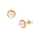 wholesale 925 Silver Japanese-style Light Jewelry Vintage Freshwater Pearl Irregular Round Dot Stud Earrings and Necklace Set-0-4