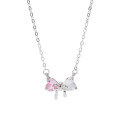 wholesale S925 Sterling Silver New French Sweetheart-style Pink Diamond Heart Pendant Bow Necklace for Women-0-4