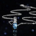 Sterling Silver Natural Blue Topaz Moissanite Necklace Pendant-0-2