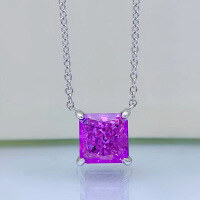 wholesale 925 Silver Geometric Minimalist Necklace with New Purple High-Carbon Diamond Pendant, 8*8, 40+3-Pink>925 silver