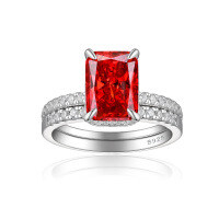 wholesale S925 Sterling Silver European and American Multi-Gemstone Combination Ring Set with Premium 4ct Square Diamond and Flame Ice Cut-Fireworks G-02 Chinese Red US size 5#
