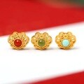 wholesale S925 Sterling Silver Gold-Plated, Ancient Silver Inlaid with Southern Red, Turquoise, and Jasper Gold-Clad Accessories, Gold-Plated Ruyi Bead DIY Bracelet-0-0