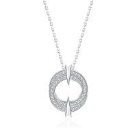 wholesale S925 Sterling Silver New Amazon European and American Zircon Necklace for Women, Pure Silver Double Hoop Circular Pendant, Versatile High-End Feel-Platinum 925 silver