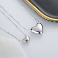wholesale S925 Sterling Silver Trendy French Light Luxury Style Smooth 3D Heart Pendant Snake Chain Choker Necklace for Women, Versatile for Daily Wear-0-1