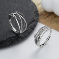 wholesale S925 Sterling Silver Retro Geometric Irregular Multi-Layer Thai Silver Ring Trendy Accessory European and American Fashion Index Finger Ring-0-0