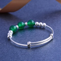 wholesale S990 full silver baby infant one-month-old pair of silver bracelets with agate bead round beads, children's bracelets, drop shipping-0-2