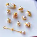 wholesale S925 gold-plated silver with natural pearl, lotus, butterfly, bow, and lily of the valley through-hole charm bracelet accessory DIY semi-finished product-0-0