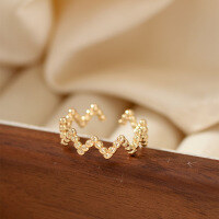 wholesale 925 Sterling Silver European-American Style Retro Hip-Hop Disco Wave Ring Fashionable Internet Celebrity Street Photography Jewelry-xb460 wave ring (copper plated with gold)  adjustable opening