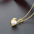 wholesale S925 Sterling Silver Gold-Plated Pearl Leaf Pendant Necklace with Diamond Accents for Women, Wholesale from Dongdaemun-0-3