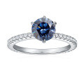 wholesale 18k rose gold plated S925 silver, new cross-border royal blue round 65mm moissanite ring for women-0-6