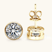 925 Sterling Silver Square Double Prong Single Stone D Color Moissanite Earrings-Round stud earrings [K gold] 1 carat  925 silver
