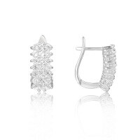 wholesale S925 Sterling Silver Elegant Natural White Topaz Earrings with Black Garnet Ear Studs, British Clasp, One-Piece Silver Earrings-Natural White Topaz Earrings