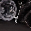 wholesale S925 Silver Fresh Sweet Ins Style Small and Exquisite Design Round Diamond Bow Tassel Necklace Y01909-0-3