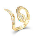 wholesale Vintage-style sterling silver serpent ring with a fashionable, retro, and high-end aesthetic, featuring a unique and niche design, set with zirconia and green-eyed serpent, exuding a minimalist and cold tone for women-0-4