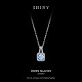 Sterling Silver Classic Moissanite Micro-Set Square Pendant Necklace-0-4