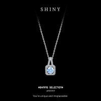 Sterling Silver Classic Moissanite Micro-Set Square Pendant Necklace-S925 sterling silver + 50 points royal blue moissanite  925 silver