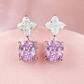 wholesale S925 Silver Mu Jing Jewelry New Imported High Carbon Diamond Powder 10*11 Fat Square Set Pink Diamond Earrings Stylish Design-0-1