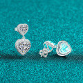 S925 Sterling Silver Moissanite Double Heart Stud Earrings-0-1